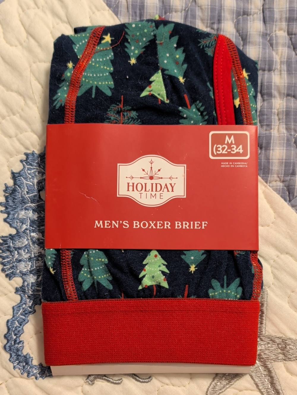 Holiday Time Men's Christmas Tree Boxer Briefs - Navy/Green/Red